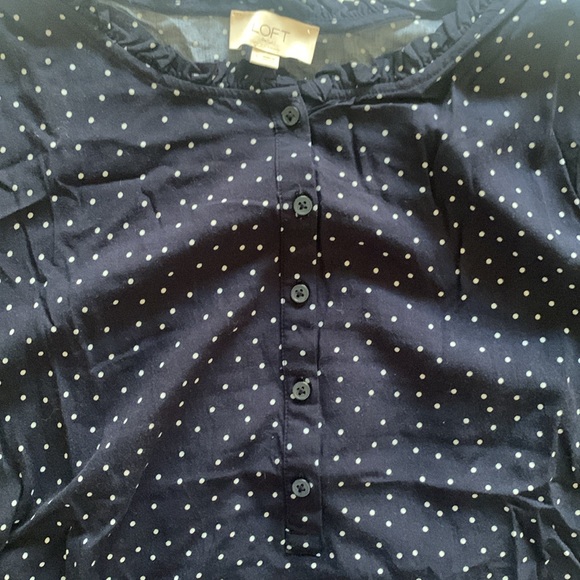 LOFT NAVY POLKA DOT BLOUSE - Picture 2 of 2